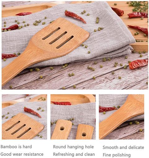 5Pcs Non Stick Pure Bamboo Wooden Spoon Set