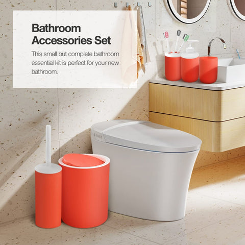 7Pcs Coral Premium Plastic Bathroom Accessories Set with Bin N Brush