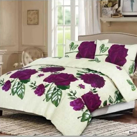 Breeze Purple Soft Satin Floral Bedsheet
