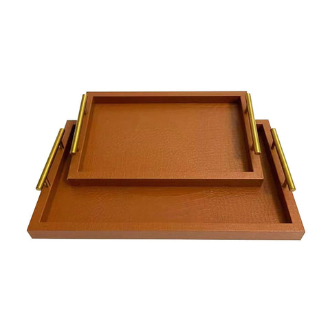 Elegant PU Leather Serving Tray With Golden Handle/pair