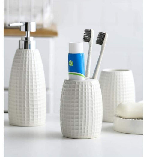 4 Pcs Stoneware Beige Monica Bath Set