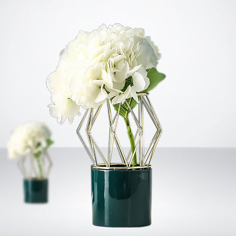 Porcelain Flower Pot- Green Hexagon Crown