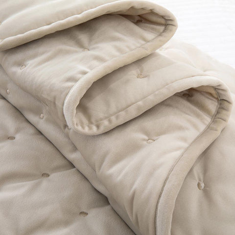 Crushed Velvet Beige Bedspread Set