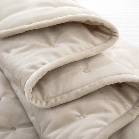 Crushed Velvet Beige Bedspread Set