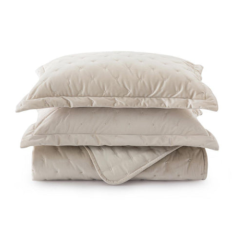 Crushed Velvet Beige Bedspread Set