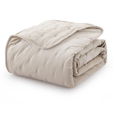 Crushed Velvet Beige Bedspread Set