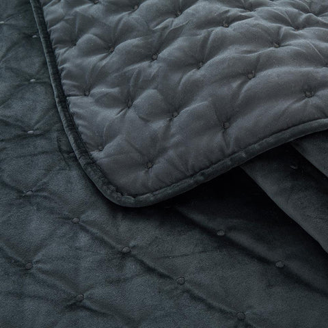 Crushed Velvet Black Bedspread Set