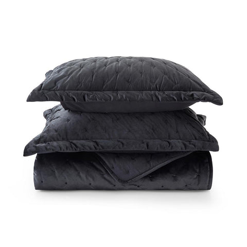 Crushed Velvet Black Bedspread Set