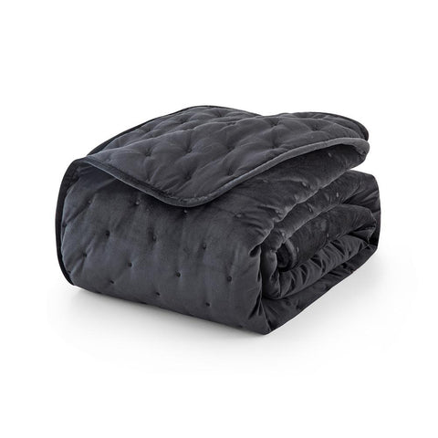 Crushed Velvet Black Bedspread Set
