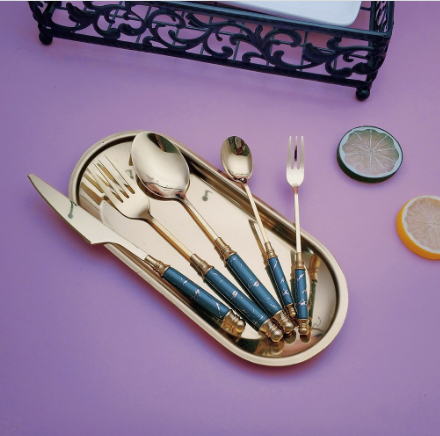 24Pcs Luxury Gold And Green Cutlery Set