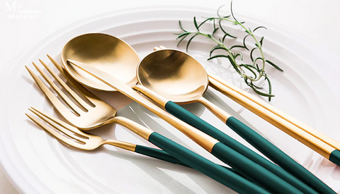 24Pcs Luxury Gold & Dark Green Cutlery Set