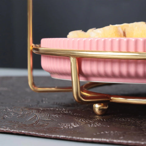 2 Tier Nordic Style Round Marble Serving Tray-white& pink