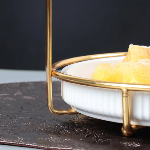 2 Tier Nordic Style Round Marble Serving Tray-white& green