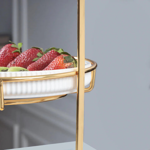 2 Tier Nordic Style Round Marble Serving Tray - White