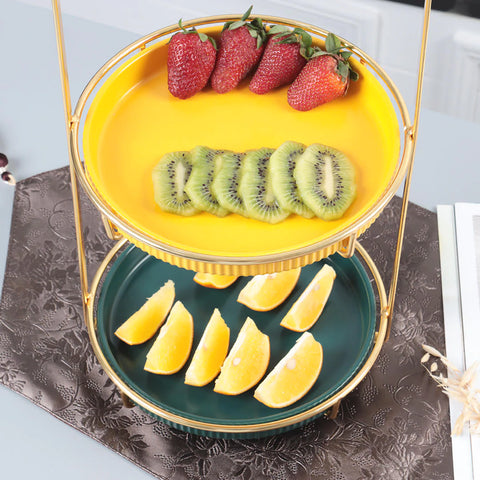 2 Tier Nordic Style Round Marble Serving Tray-yellow & green