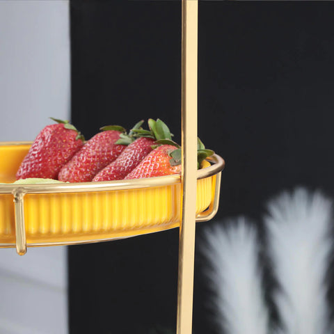 2 Tier Nordic Style Round Marble Serving Tray-Yellow & white