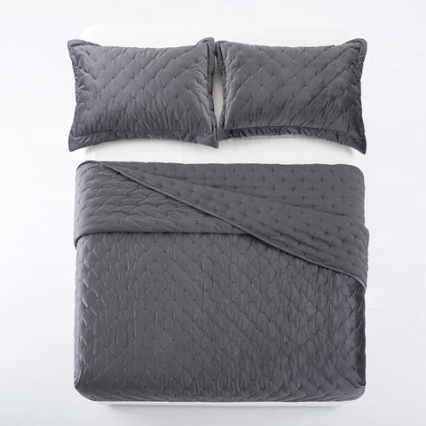 Crushed Velvet Grey Bedspread Set