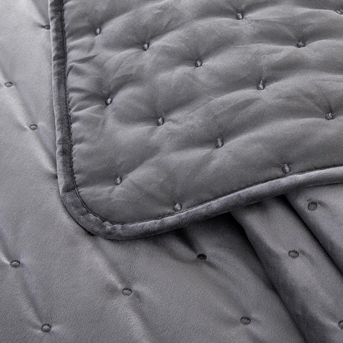 Crushed Velvet Grey Bedspread Set