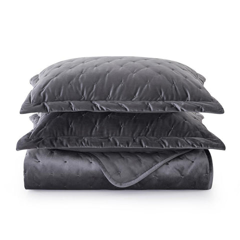 Crushed Velvet Grey Bedspread Set