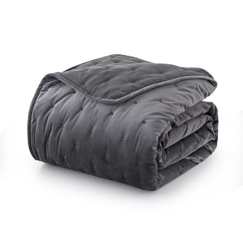 Crushed Velvet Grey Bedspread Set