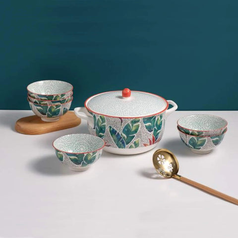 8Pcs Tropical Green Ceramic Soup Set