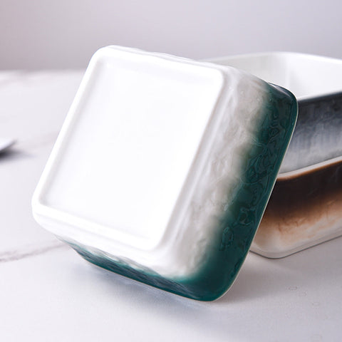 4Pcs Square Ceramic Grid With Wooden Tray