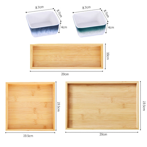 6Pcs Ceramic Grid With Wooden Tray