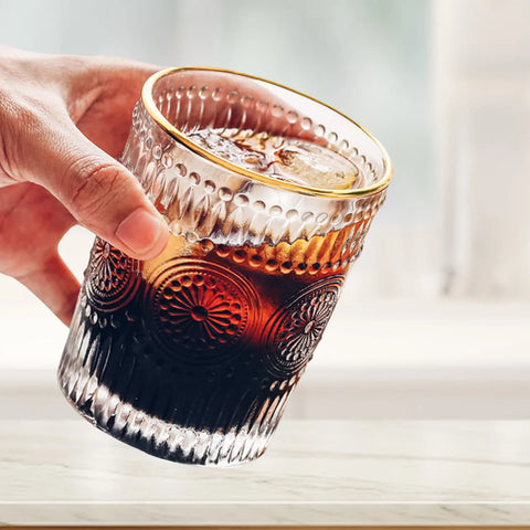 6Pcs Embossed Floral Glass Set