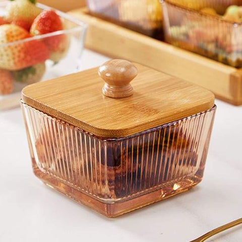 2pcs Glass Bowls Arranged in Wooden Tray