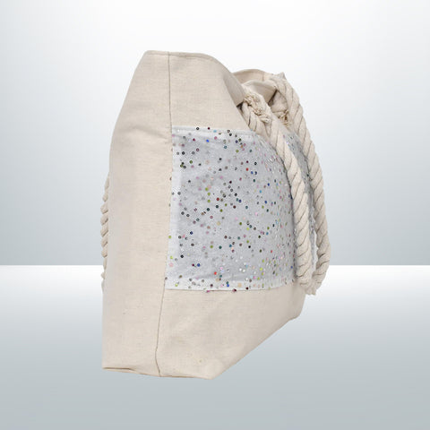 Light Grey Ladies Glitter Tote Design Shoulder Bag