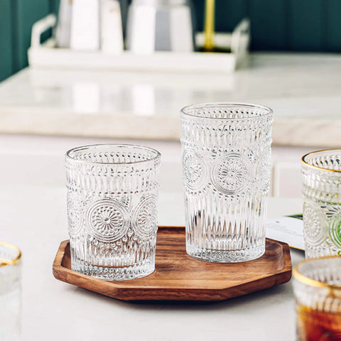 6Pcs Embossed Floral Glass Set