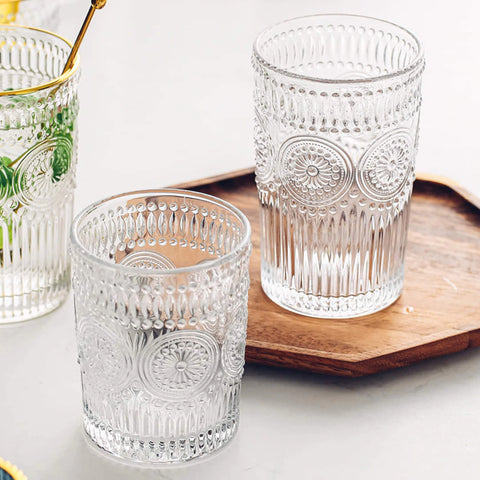 6Pcs Embossed Floral Glass Set