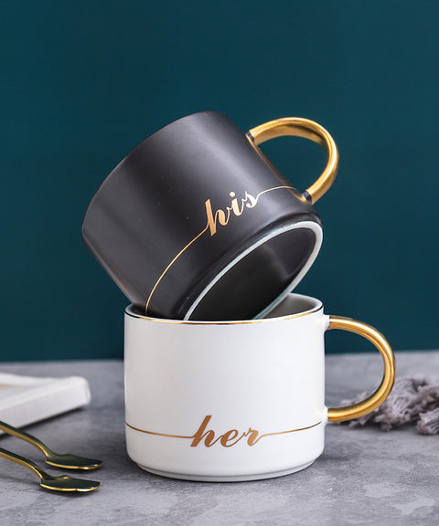 His And Her Paired Coffee Mugs With Trays