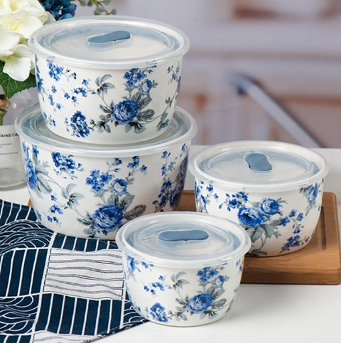 4Pcs Floret Ceramic Sealed Bowls