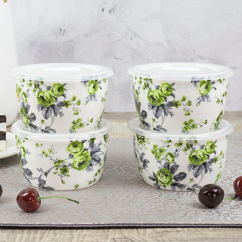 4Pcs Floret Ceramic Sealed Bowls