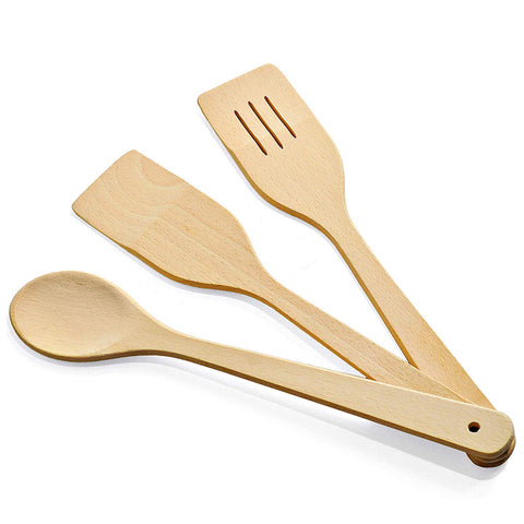 5Pcs Non Stick Pure Bamboo Wooden Spoon Set