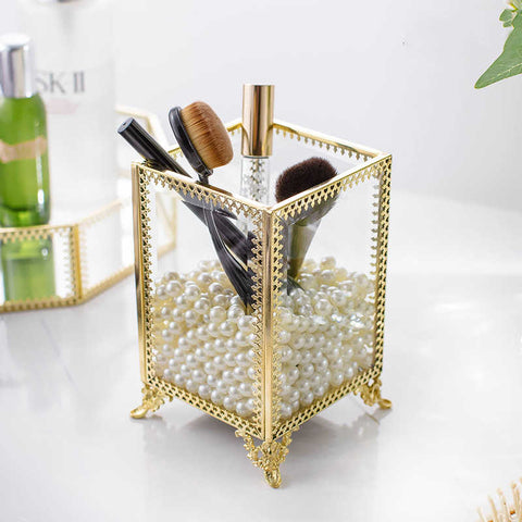 Gold Plated Square Glass Brush Holder