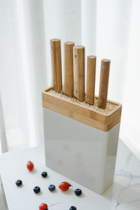 Bamboo Knife Holder With sticks Tessie And Jessi