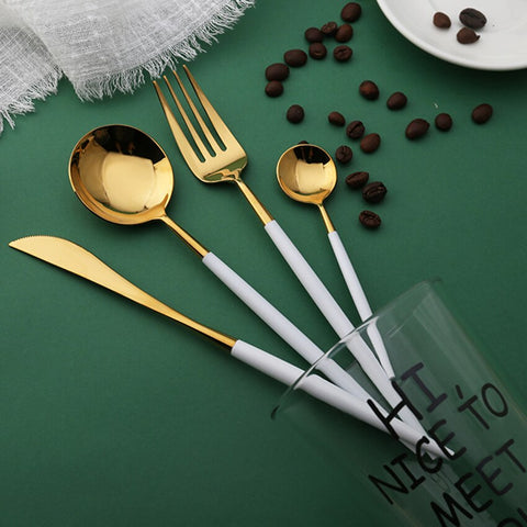4Pcs Stainless Steel White Cutlery Set