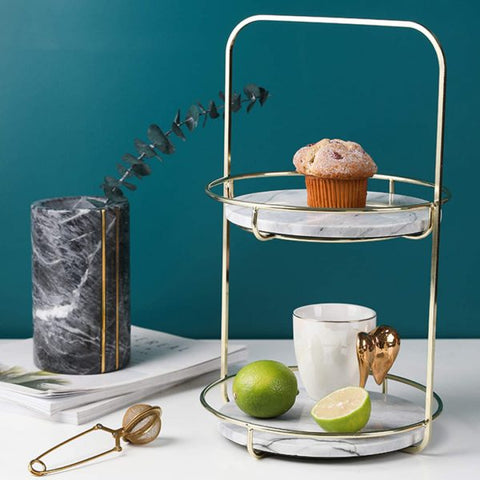 2 Tier Natural Marble Serving Tray