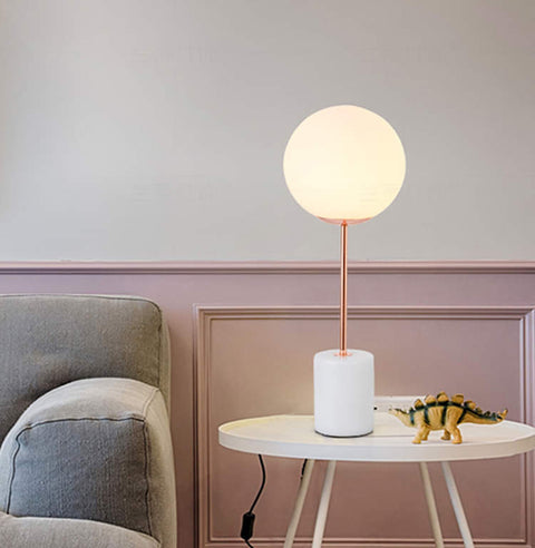 White Glass Globe Marble Base Table Lamp