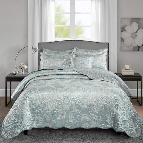 Silver Green Jacquard Bedspread Set