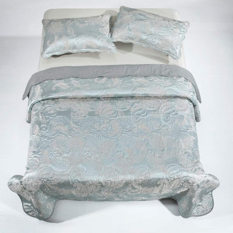 Silver Green Jacquard Bedspread Set