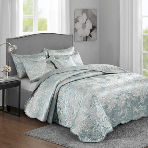 Silver Green Jacquard Bedspread Set