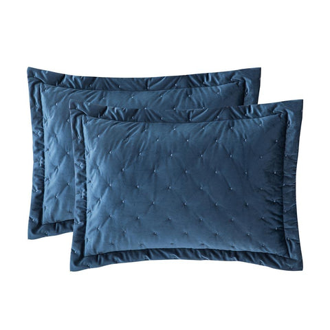 Crushed Velvet Navy Blue Bedspread Set