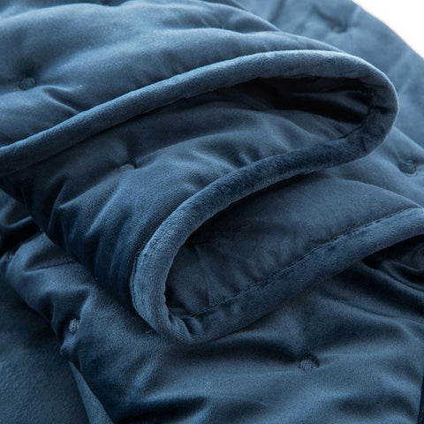 Crushed Velvet Navy Blue Bedspread Set