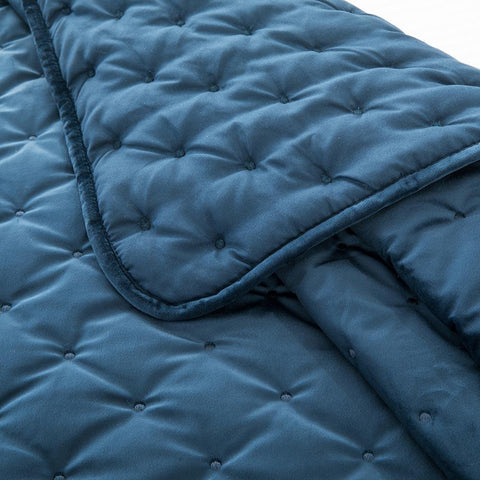 Crushed Velvet Navy Blue Bedspread Set