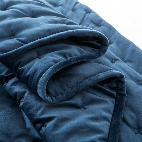 Crushed Velvet Navy Blue Bedspread Set