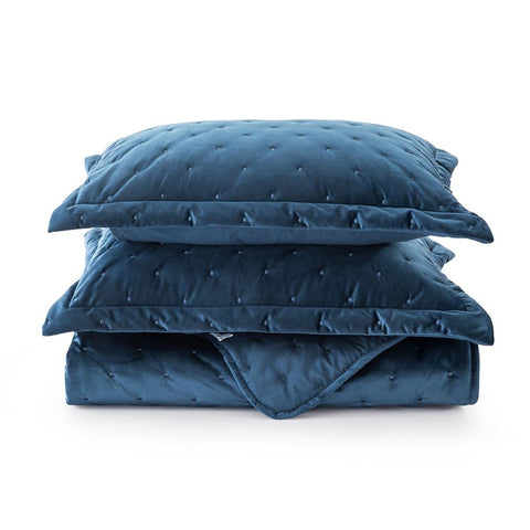 Crushed Velvet Navy Blue Bedspread Set