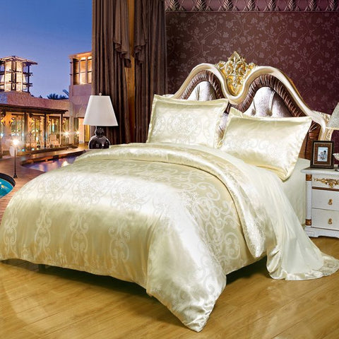 4 Pcs Satin jacquard Tom Glamour Home Bedspread -Cream